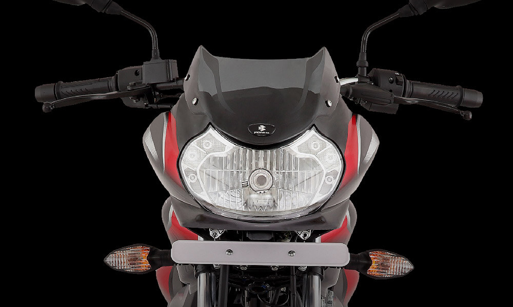 Black and Red Color Bajaj Discover 110cc Motorcycle Front Look With Double Led 12v dc Headlamp