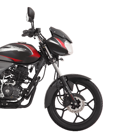 Black and red color bajaj discover 125cc disk motorcycle with dtsi engine side view