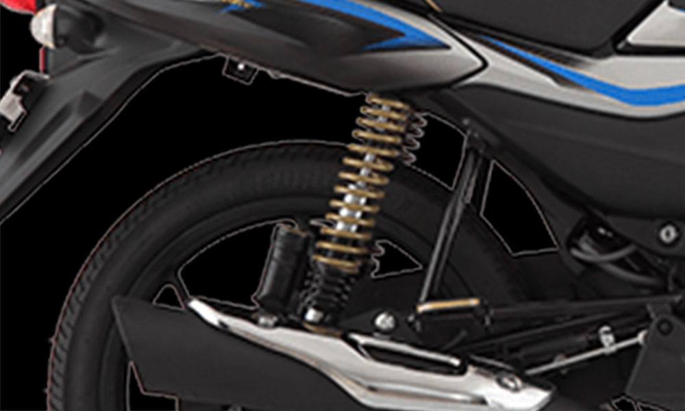 Black and Blue color Bajaj Platina 100cc ES LED DRL Engine Exhaust and Suspension